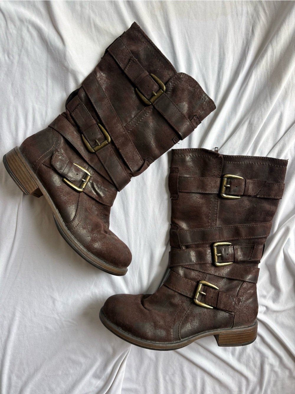 Maurices Dark Brown Buckle Mid-Calf Heeled Boots